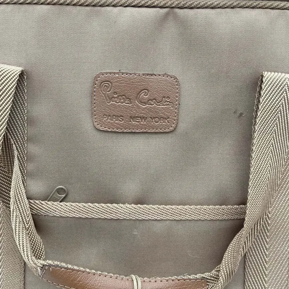 Vintage Pierre Cardin Tan Canvas Travel Bag, Soft-Sided Suitcase with Leather Tr